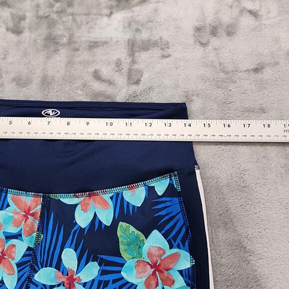 Athletic Works Leggings Womens M Blue Tropical Floral Crop Capri Workout Yoga - Picture 4 of 8
